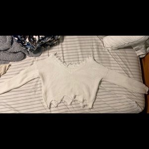 Shein Frayed Trim Drop Shoulder Sweater